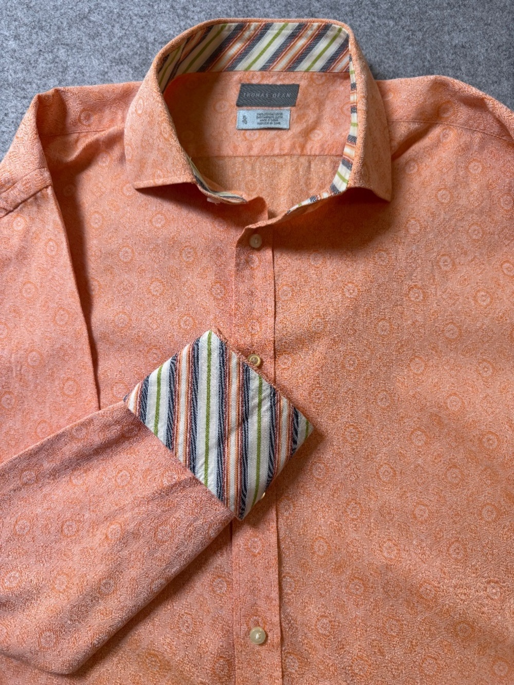 Thomas Dean XL Orange Medallion Button Up Shirt Mens Dress Casual